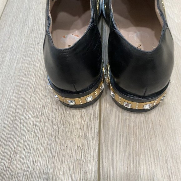 Cavallini Black Leather Studded Gold Heel Loafers Size 37 - Picture 3 of 12